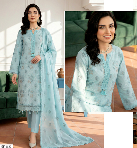 Noor-e-Fajar AYRA NF-1537 Embroidered Lawn Suit 3 Piece | Luxury Lawn Collection Pakistan