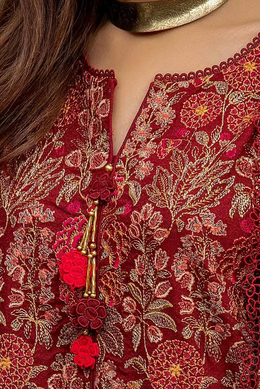 Embroidered Karandi Suit with Embroidered Karandi Dupatta BY GUL AHMED V02 – AY42006