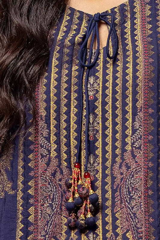 Gold Printed Khaddar Suit with Pashmina Shawl BY GUL AHMED V02 – AP42020