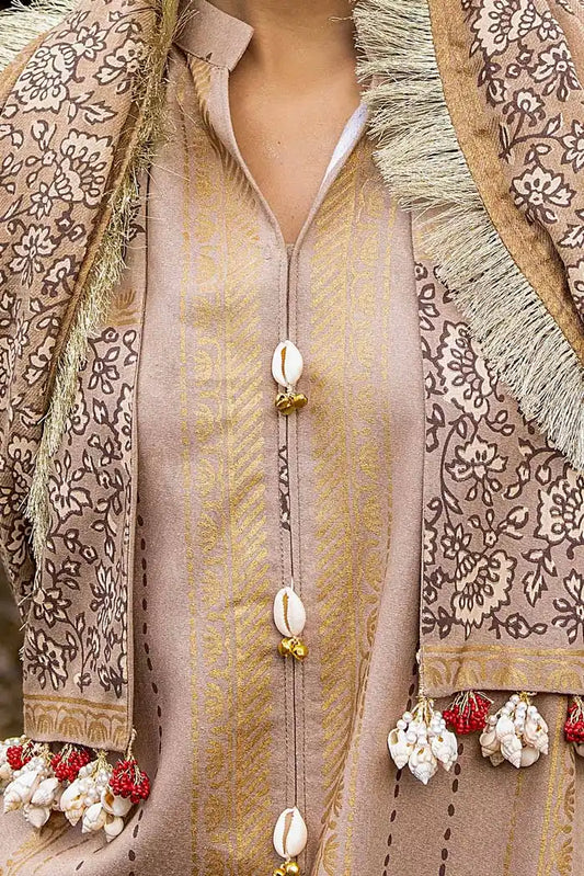 Gold and Lacquer Printed Suit with Gold and Lacquer Printed Acrylic Dupatta BY GUL AHMED V02 – AP42041