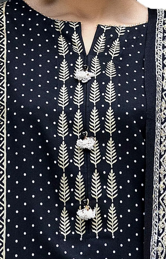 Gold and Lacquer Printed Acrylic Suit with Embroidered Lacquer Pashmina Dupatta BY GUL AHMED V02 – AP42021