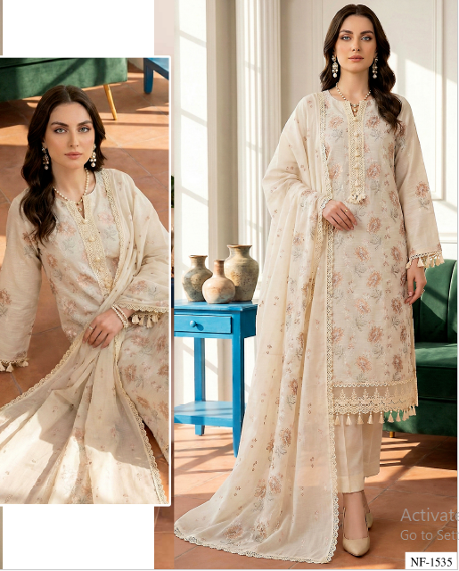 Noor-e-Fajar AYRA NF-1535 Embroidered Lawn Suit 3 Piece | Luxury Lawn Collection Pakistan
