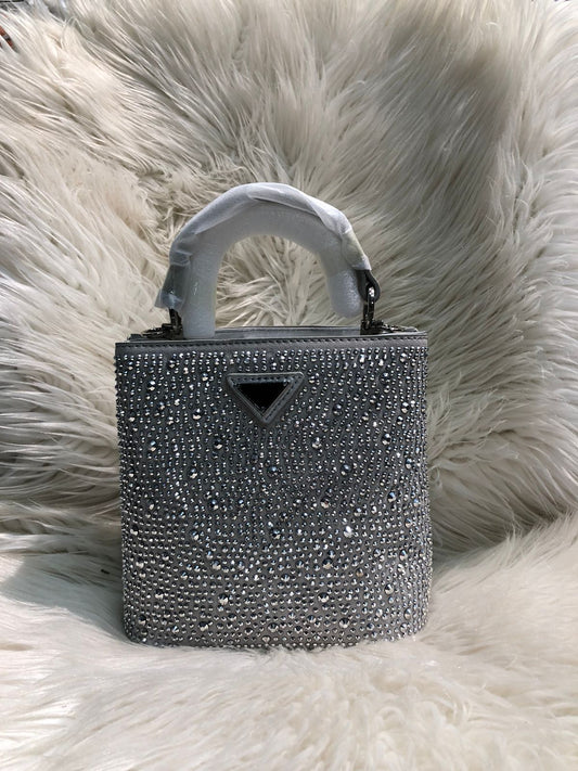 Luxury Rhinestone Mini Handbag for Women (8 × 7 Inches) – Stylish Sparkling Party Purse | Elegant Top Handle Bag for Weddings & Events (without box) (Black)