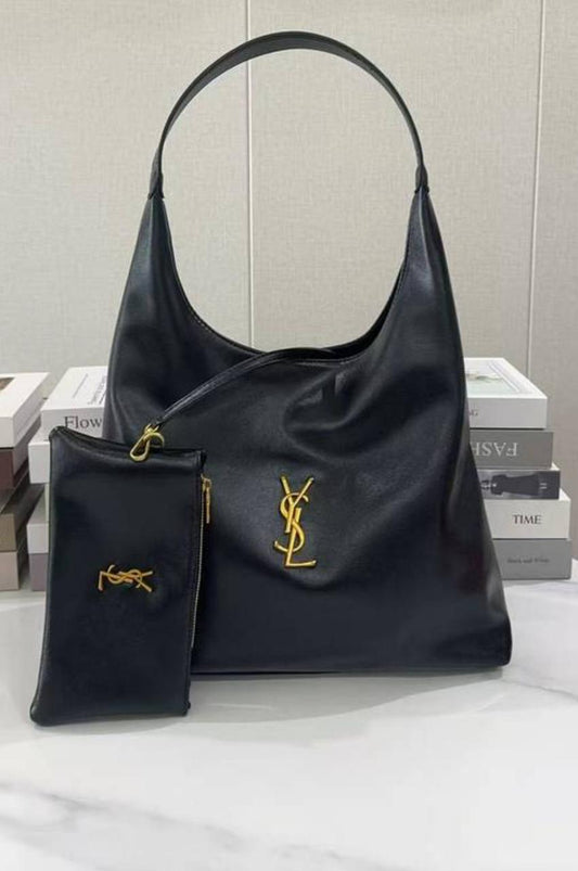 Luxury YSL Imported Tote Bag (Large Capacity) High-Quality Black Leather Shoulder Bag with Pouch | Premium Designer Bag( without box)