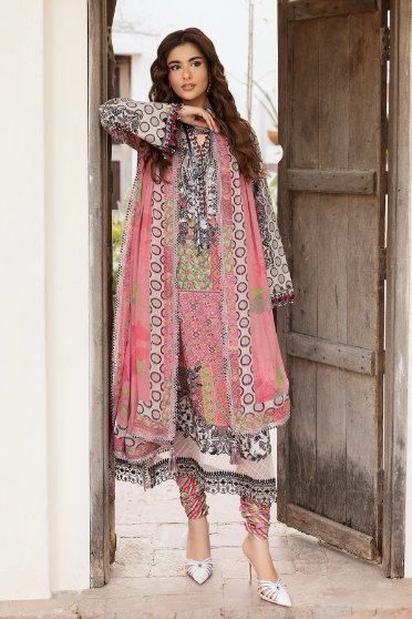 Charizma Andaaz Unstitched Lawn Suit 3 Piece Vol-1 Design CH-04 | Embroidered Lawn with Chiffon Dupatta Pakistan