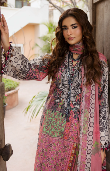 Charizma Andaaz Unstitched Lawn Suit 3 Piece Vol-1 Design CH-04 | Embroidered Lawn with Chiffon Dupatta Pakistan
