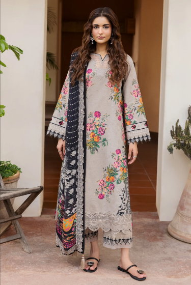 Charizma Andaaz Unstitched Lawn Suit 3 Piece Vol-1 Design CH-08 | Embroidered Lawn with Chiffon Dupatta Pakistan
