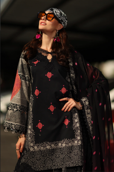 Charizma Andaaz Unstitched Lawn Suit 3 Piece Vol-1 Design CH-05 | Embroidered Lawn with Chiffon Dupatta Pakistan