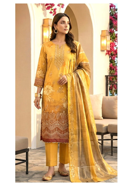 🖤 Zarkash by Shaista D#539 Lawn Digital Print Embroidered Suit – 3 Piece