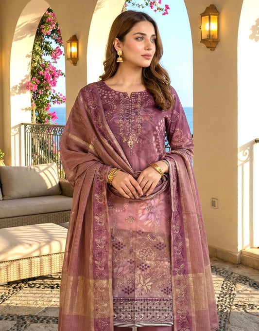 🖤 Zarkash by Shaista D#540 Lawn Digital Print Embroidered Suit – 3 Piece