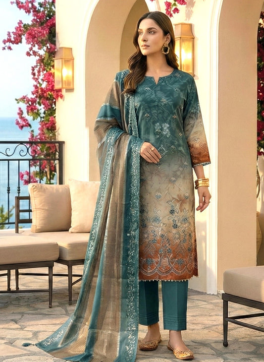 🖤 Zarkash by Shaista D#542 Lawn Digital Print Embroidered Suit – 3 Piece