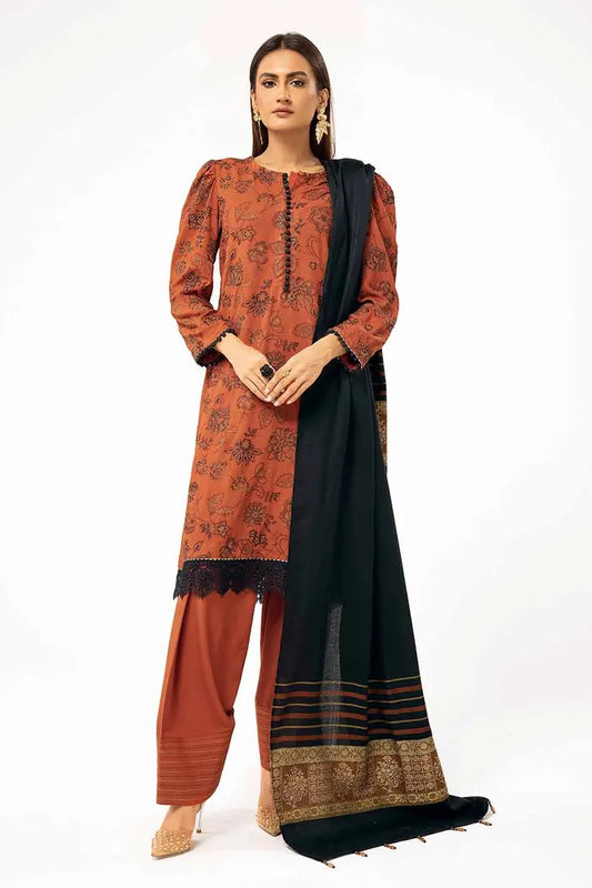 Embroidered Karandi Suit with Pashmina Dupatta BY GUL AHMED V02 – AP42001