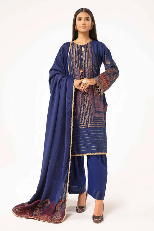 Gold Printed Khaddar Suit with Pashmina Shawl BY GUL AHMED V02 – AP42020