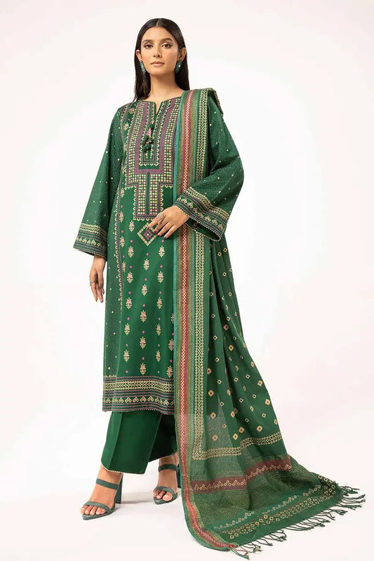 Gold and Lacquer Printed Suit with Gold and Lacquer Printed Acrylic Dupatta BY GUL AHMED V02 – AP42028