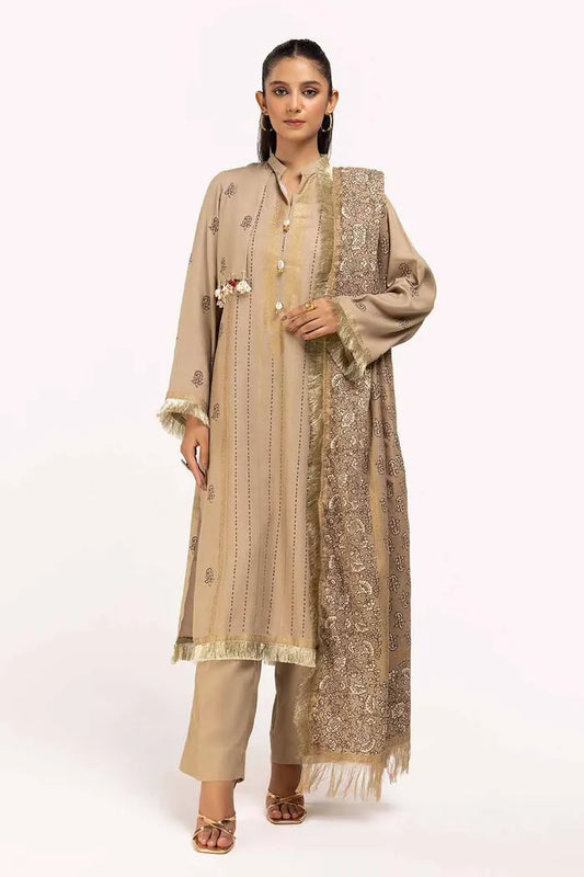 Gold and Lacquer Printed Suit with Gold and Lacquer Printed Acrylic Dupatta BY GUL AHMED V02 – AP42041