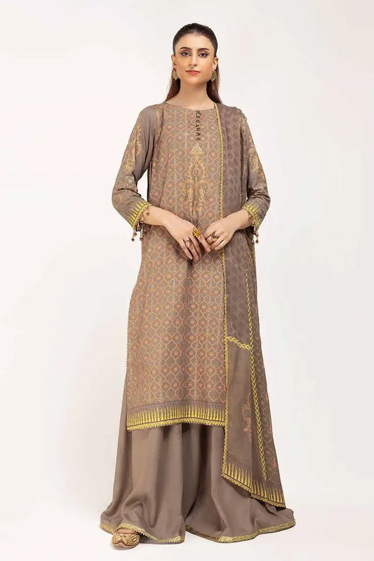 Gold and Lacquer Printed Suit with Gold and Lacquer Printed Acrylic Dupatta BY GUL AHMED V02 – AP42042