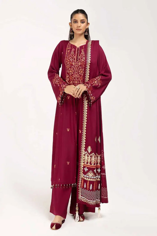 Embroidered Acrylic Suit with Gold and Lacquer Printed Acrylic Dupatta BY GUL AHMED V02 – AP42043