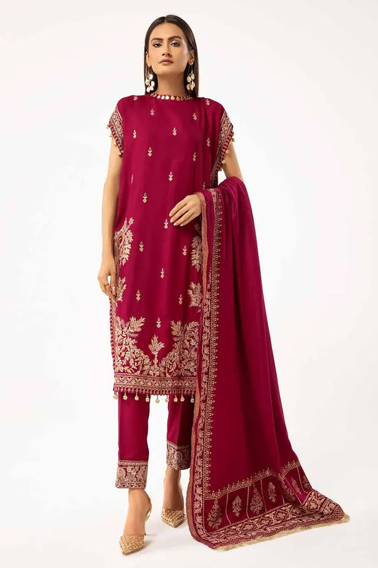 Embroidered Karandi Suit with Gold and Lacquer Printed Acrylic Dupatta BY GUL AHMED V02 – AP42045