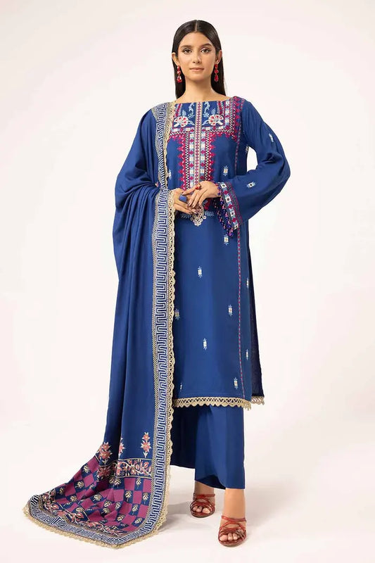 Embroidered Karandi Suit with Gold and Lacquer Printed Karandi Dupatta BY GUL AHMED V02 – AY42010