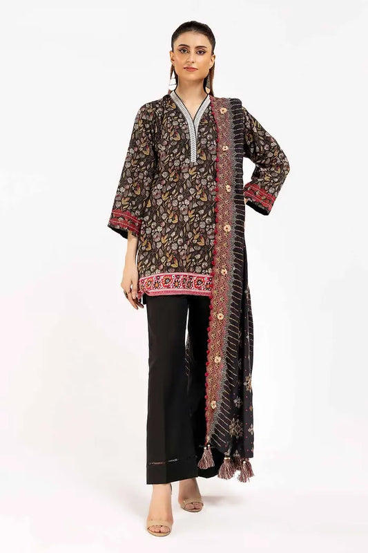 Printed Khaddar Suit with Embroidered Twill Cotton Linen Dupatta BY GUL AHMED V02 – CV 42012