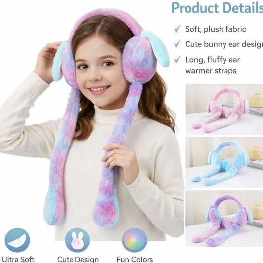 Bunny Ear Muffs for Kids | Plush Rabbit Earmuffs with Moving Ears & Chu Chu Sound | Winter Warm Ear Warmers for Girls & Boys | Soft Cute Cartoon Bunny Ear Muff Toy Gift Earmuffs