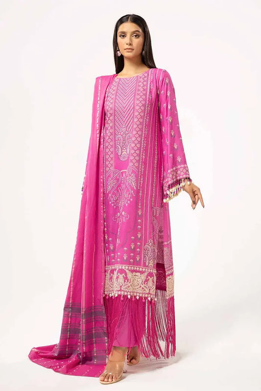 Lacquer Printed Stripe Karandi Suit with Yarn Dyed Dupatta BY GUL AHMED V02 – YD 42010