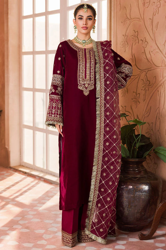 HOORAIN EMBROIDERED VELVET UNSTITCHED