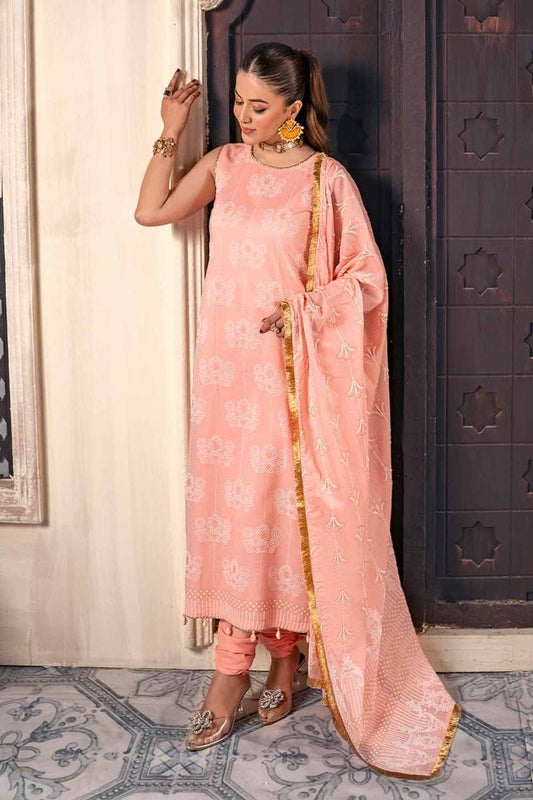 3PC Foam and Gold Printed Lawn Unstitched Suit CL-42168 B