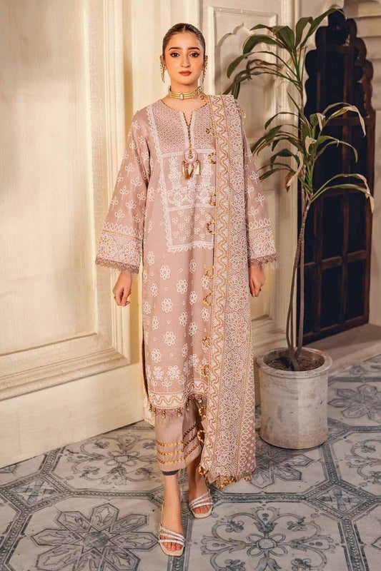 3PC Foam and Gold Printed Lawn Unstitched Suit CL-42169 A