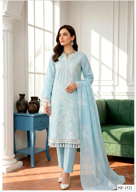 Noor-e-Fajar AYRA NF-1532 Embroidered Lawn Suit 3 Piece | Luxury Lawn Collection Pakistan