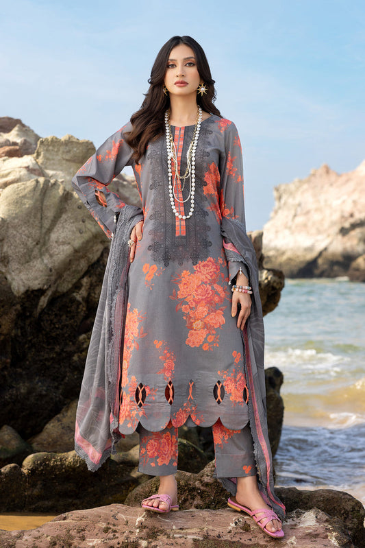 3-Pc Unstitched Printed Lawn with Embroidered Chiffon Dupatta PM4-20