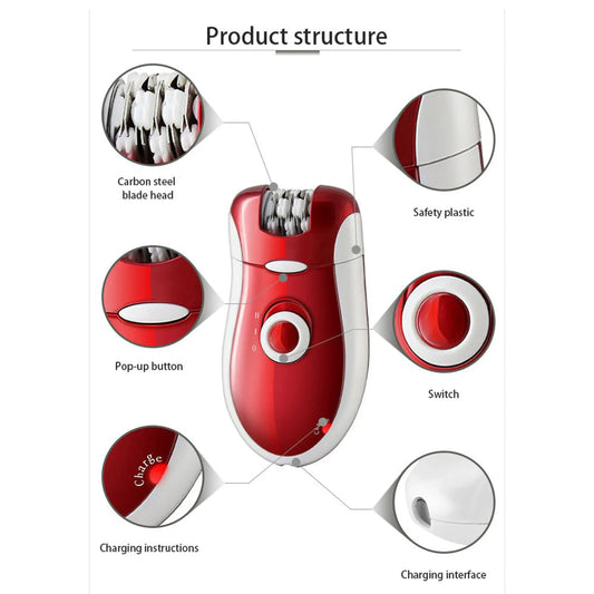 Kemei KM-3068 - Rechargeable 3-in-1 Epilator Hair Removal Device for Women – Electric Shaver & Trimmer Set with Multiple Heads, Smooth Skin Care Tool for Face, Arms, Legs & Sensitive Areas