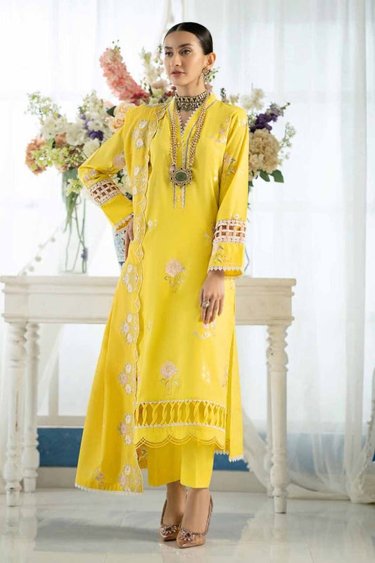 3PC Embroidered Lawn Unstitched Suit with Embroidered Denting Lawn Dupatta DN-42024