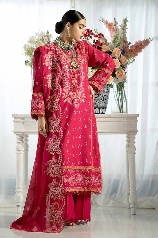 3PC Embroidered Lawn Unstitched Suit with Embroidered Denting Lawn Dupatta DN-42010