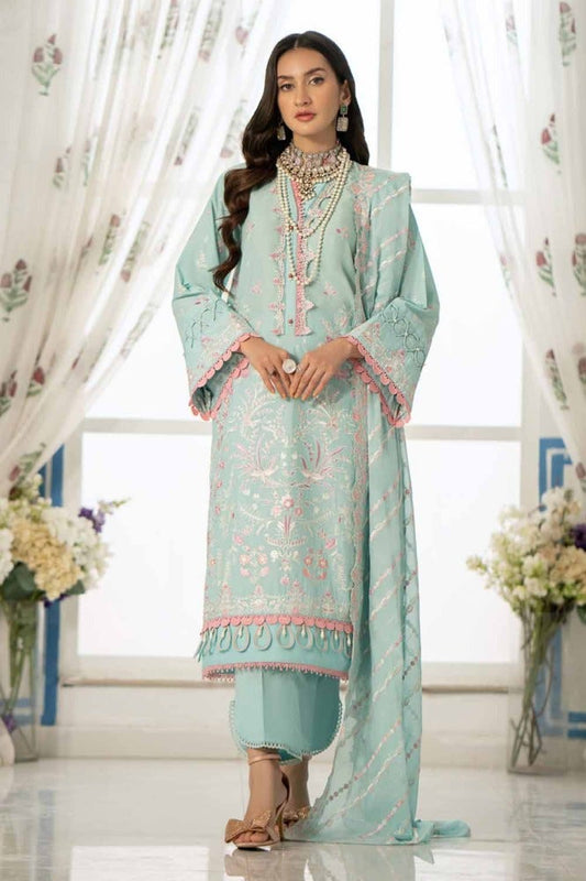 3PC Embroidered Lawn Unstitched Suit with Embroidered Denting Lawn Dupatta DN-42017