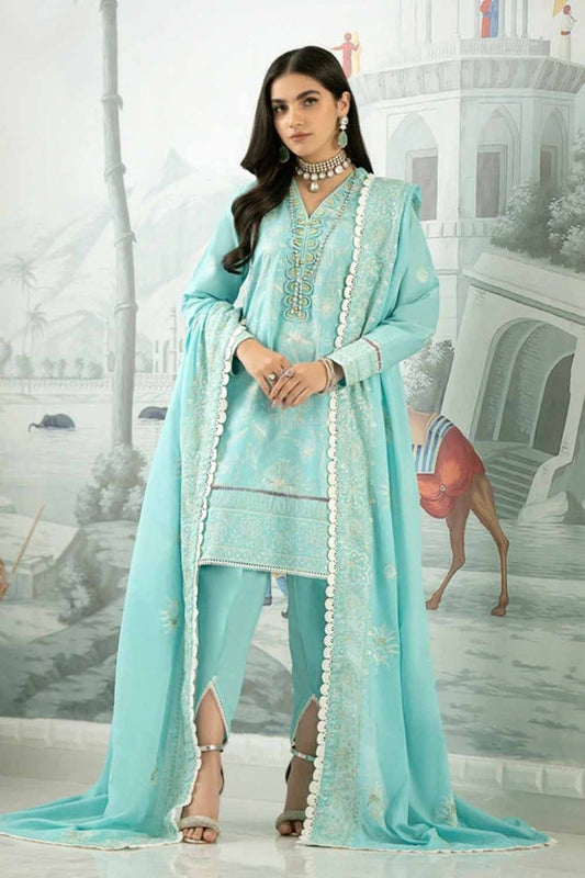 3PC Embroidered Lawn Unstitched Suit with Embroidered Denting Lawn Dupatta DN-42011