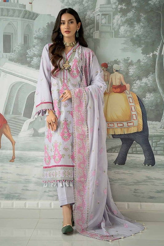 3PC Embroidered Lawn Unstitched Suit with Embroidered Denting Lawn Dupatta DN-42002