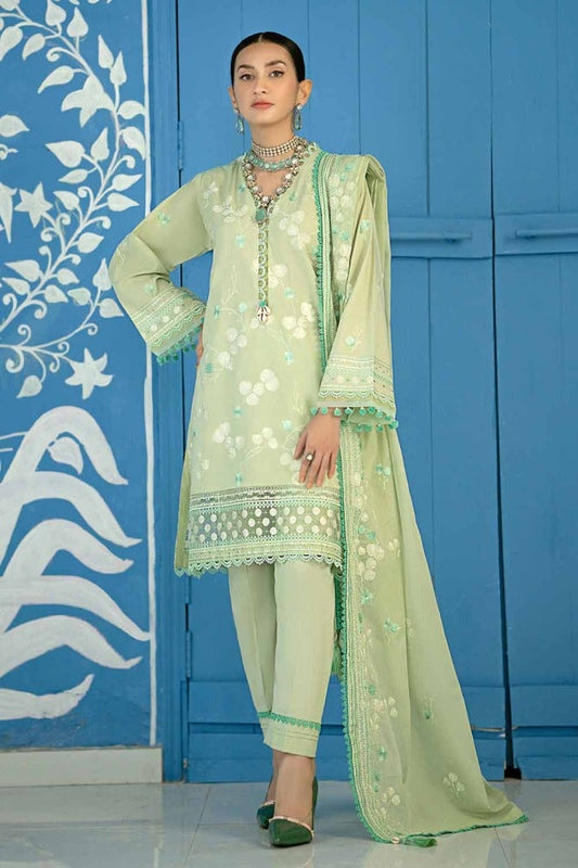 3PC Embroidered Lawn Unstitched Suit with Embroidered Denting Lawn Dupatta DN-42003