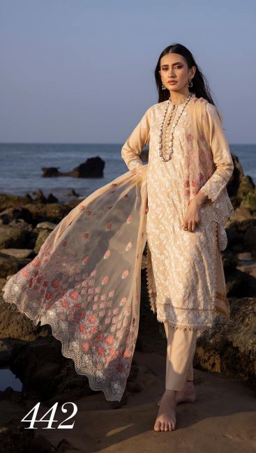 SHAISTA LAWN EMBROIDERED SUIT 442 BEIGE