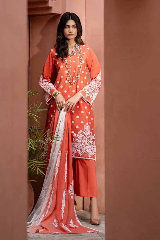 3PC Embroidered Lawn Unstitched Suit with Embroidered Printed Denting Lawn Dupatta DN-42020