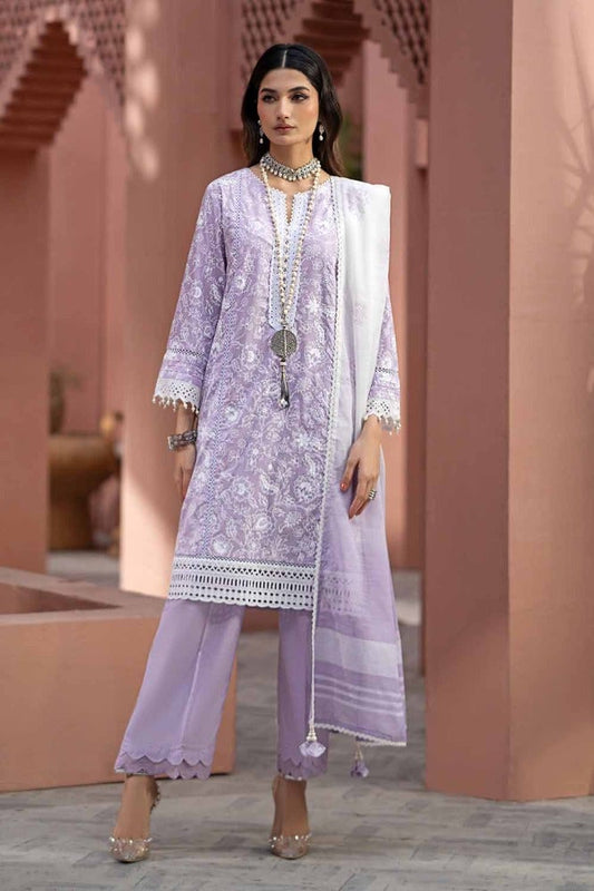 3PC Lacquer Printed Embroidered Lawn Unstitched Suit with Lacquer Printed Paper Cotton Dupatta SP-42015