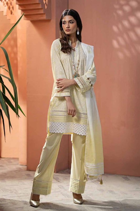 3PC Lacquer Printed Embroidered Lawn Unstitched Suit with Lacquer Printed Paper Cotton Dupatta SP-42016