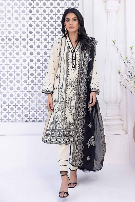 3PC Printed Embroidered Lawn Unstitched Suit with Embroidered Denting Lawn Dupatta DN-42021