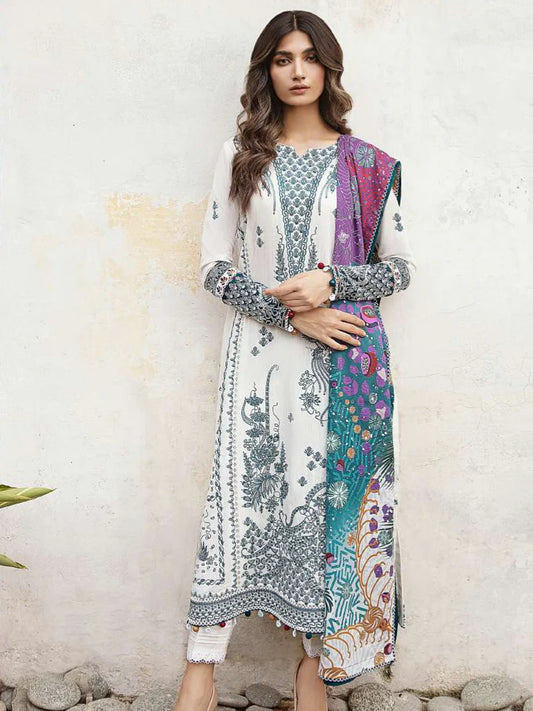 Jazmin Iris Embroidered Fine Slub Unstitched 3 Piece Suit D-02