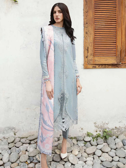 Jazmin Iris Embroidered Fine Slub Unstitched 3 Piece Suit D-05