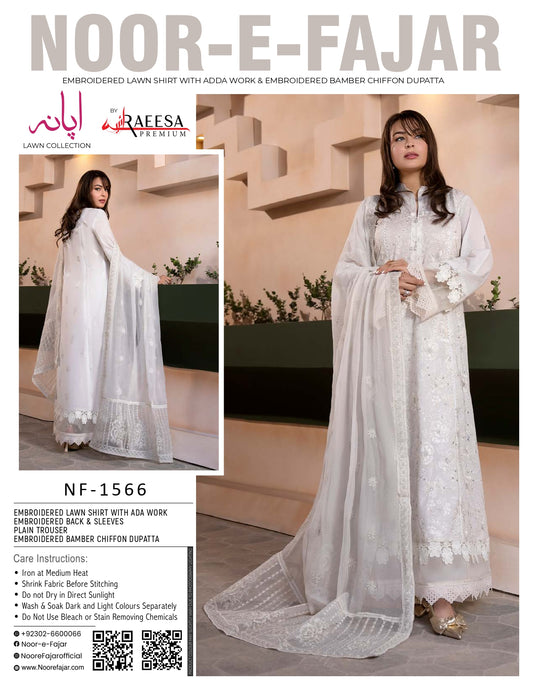 Noor-e-Fajar NF-1566 Embroidered Lawn Suit 3 Piece | Premium Lawn Collection