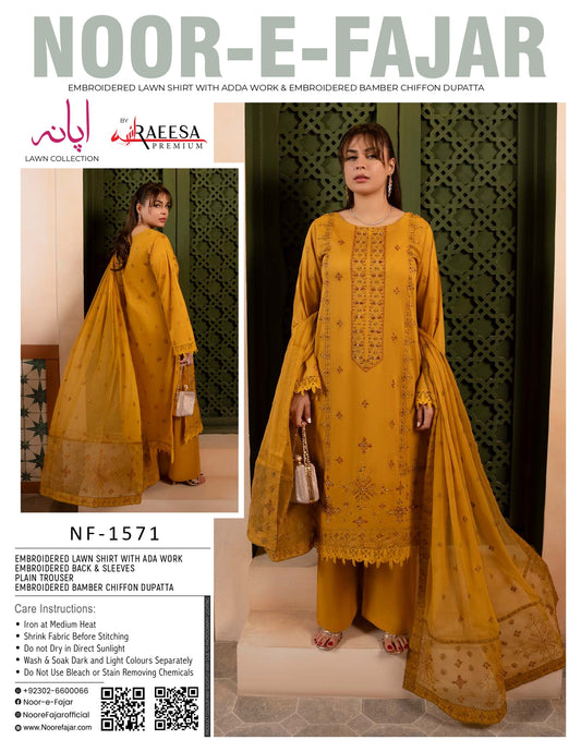 Noor-e-Fajar NF-1571 Embroidered Lawn Suit 3 Piece | Premium Lawn Collection