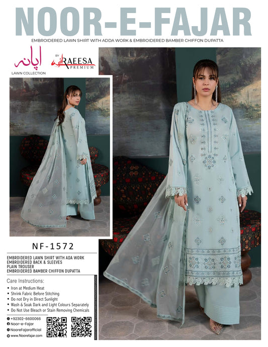 Noor-e-Fajar NF-1572 Embroidered Lawn Suit 3 Piece | Premium Lawn Collection