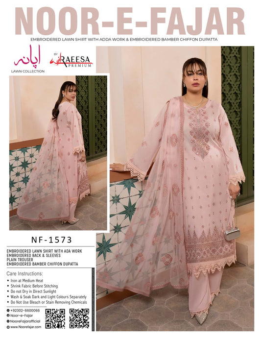 Noor-e-Fajar NF-1573 Embroidered Lawn Suit 3 Piece | Premium Lawn Collection