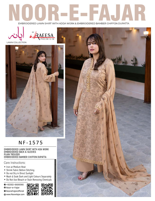 Noor-e-Fajar NF-1575 Embroidered Lawn Suit 3 Piece | Premium Lawn Collection
